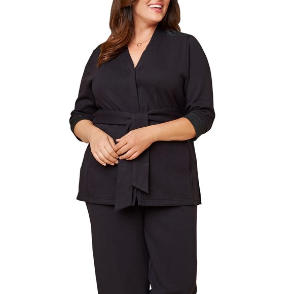 Seek No Further Women’s Plus Size- 1X, ¾ Sleeve Stretch Ponte Jacket- Black - Picture 1 of 6